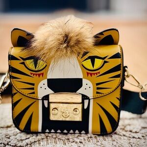 Only Brand - Tiger Print Designer Crossbody Bag w/ Real Fur Accents